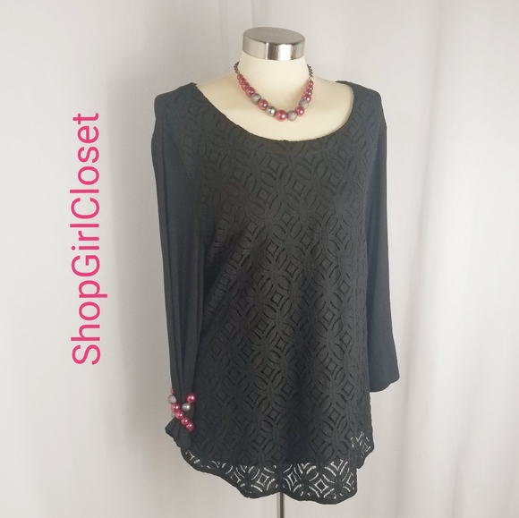 💥Just In💥Croft & Barrow Black Lace Top..Sz 2X